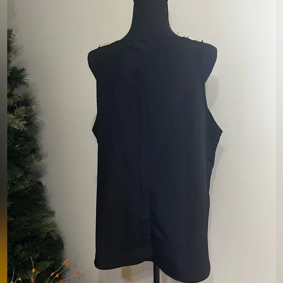 Black Tank Top with Cream Crochet/Knit Lace Accent - Picture 2 of 8